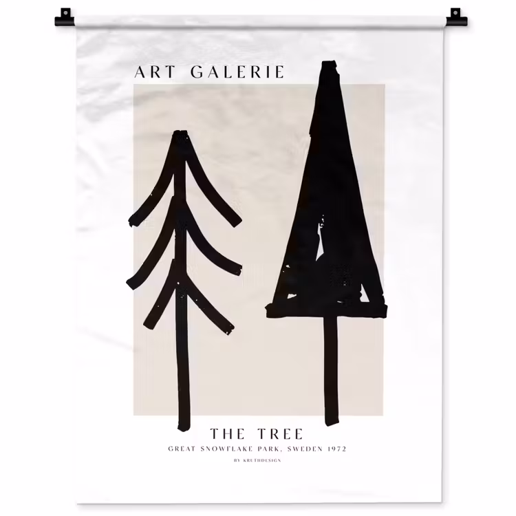 Wandkleed - Bomen - Kerst - Zwart - Feest — 1