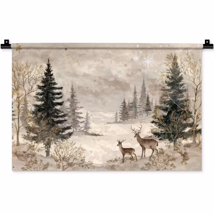 Wandkleed - Bos - Herten - Winter - Sneeuw — 1