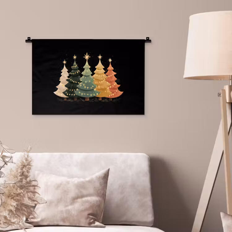 Wandkleed - Kerstbomen - Kleurrijk - Lichtjes - Ster — 2