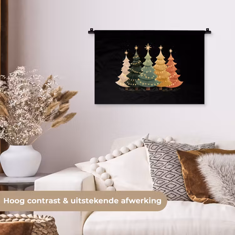 Wandkleed - Kerstbomen - Kleurrijk - Lichtjes - Ster — 4