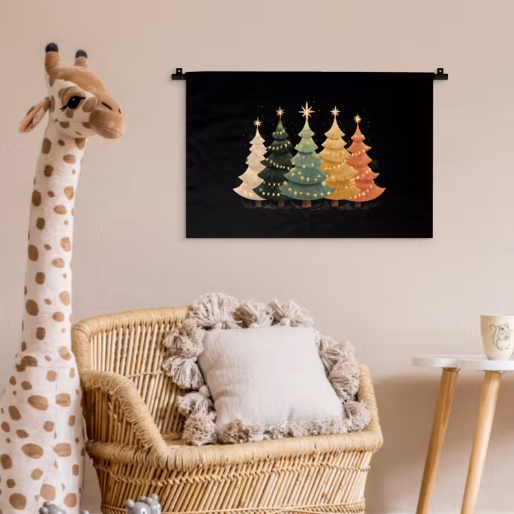 Wandkleed - Kerstbomen - Kleurrijk - Lichtjes - Ster — 5