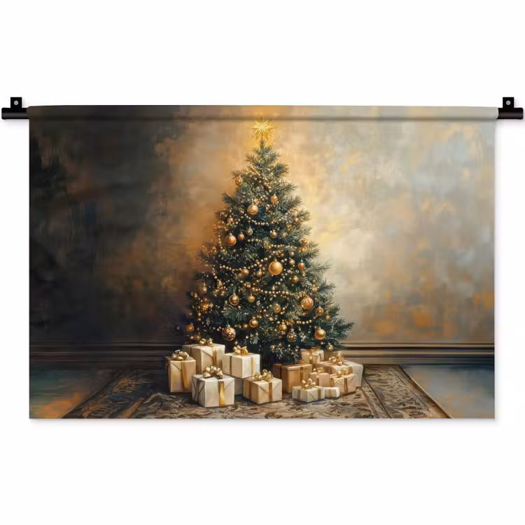 Wandkleed - Kerstboom - Cadeaus - Goud — 1
