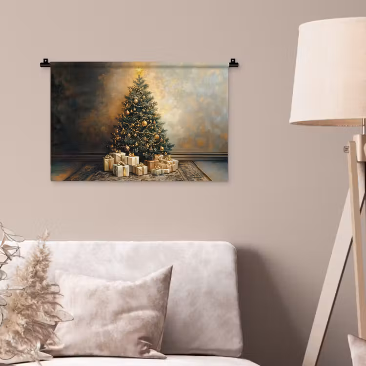 Wandkleed - Kerstboom - Cadeaus - Goud — 2