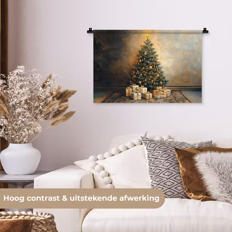 Wandkleed - Kerstboom - Cadeaus - Goud — 4