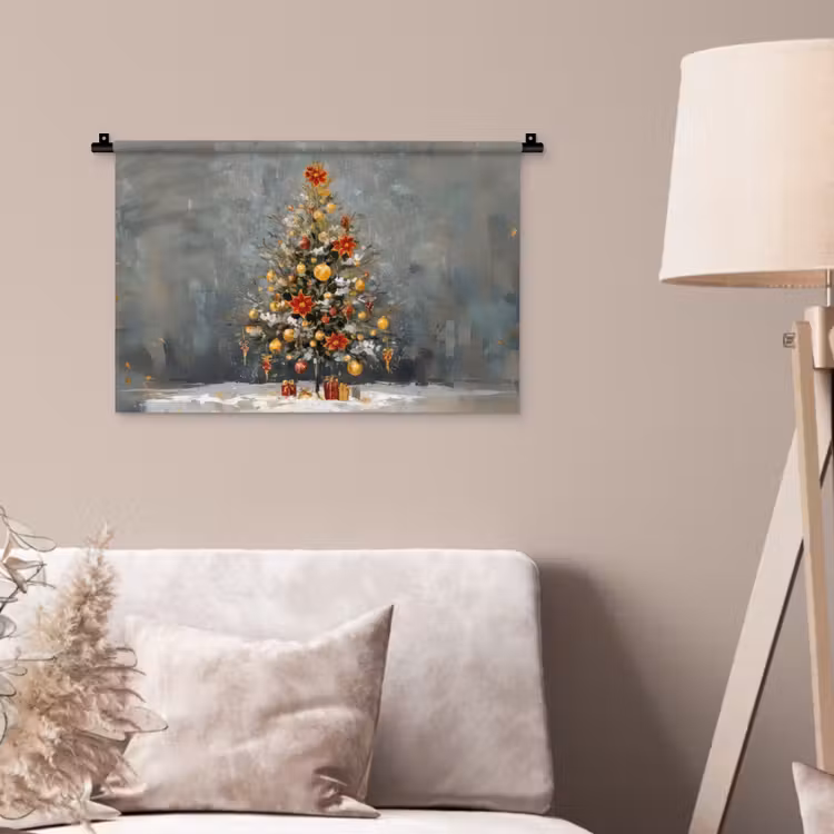Wandkleed - Kerstboom - Cadeaus - Rood - Goud — 2