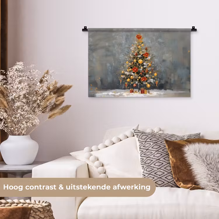 Wandkleed - Kerstboom - Cadeaus - Rood - Goud — 4