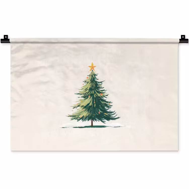 Wandkleed - Kerstboom - Illustratie - Ster - Sneeuw — 1