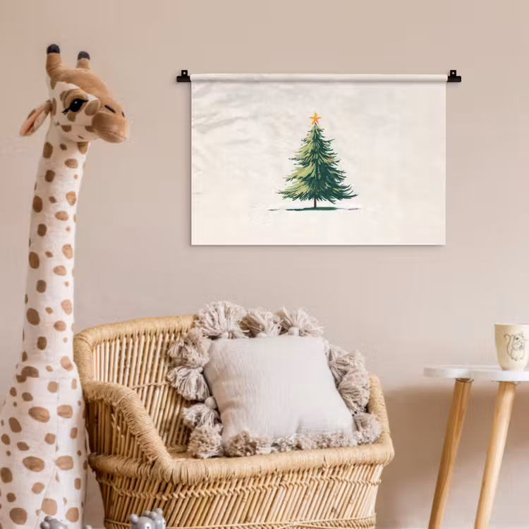 Wandkleed - Kerstboom - Illustratie - Ster - Sneeuw — 5