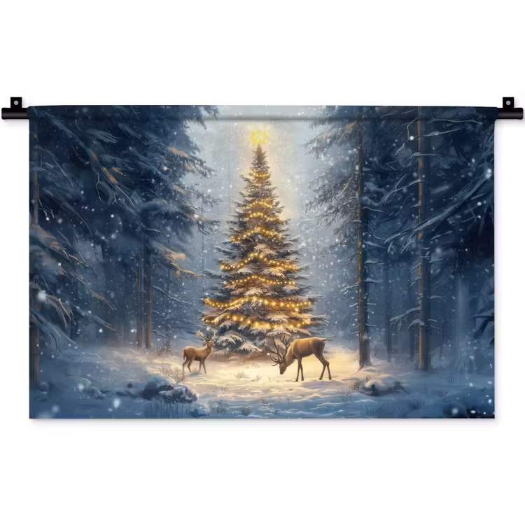 Wandkleed - Kerstlicht - Woud - Hert - Donker — 1