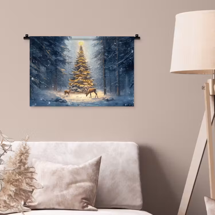 Wandkleed - Kerstlicht - Woud - Hert - Donker — 2