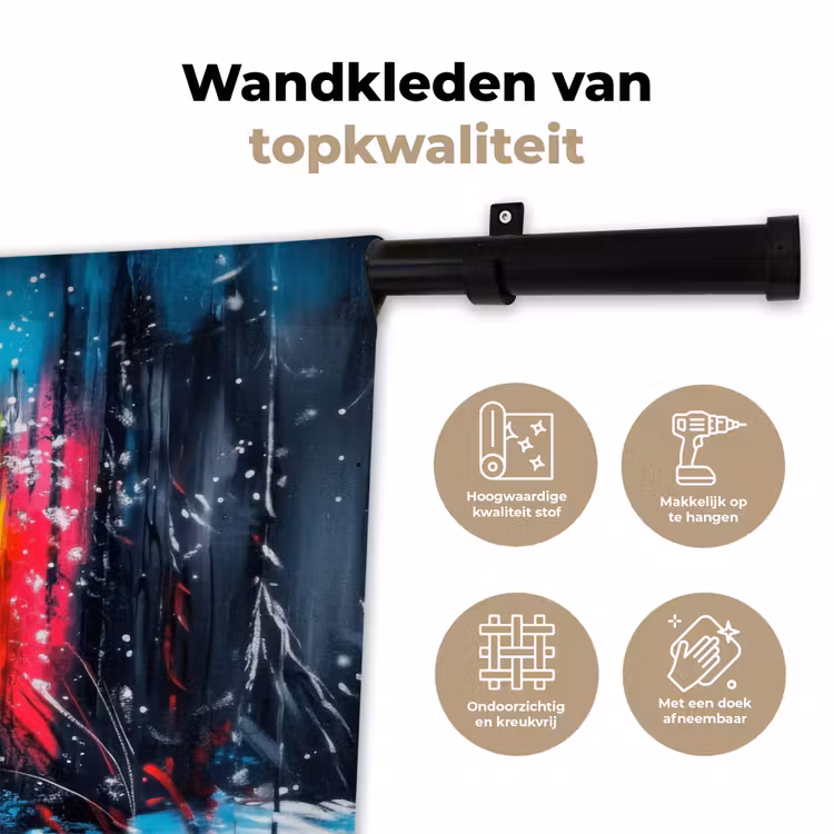 Wandkleed - Rendier - Gewei - Krans - Kleurrijk — 3
