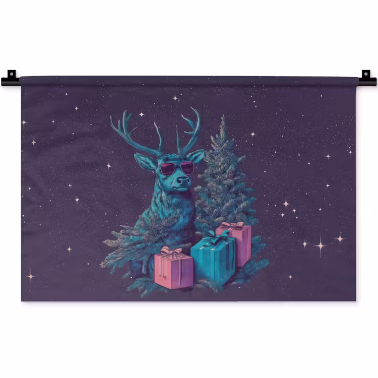 Wandkleed - Rendier - Zonnebril - Neon - Kerstboom — 1