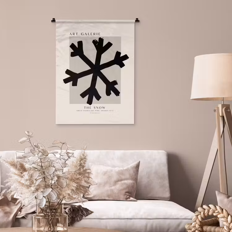 Wandkleed - Sneeuwvlok - Kerstmis - Zwart - Feestdagen — 2