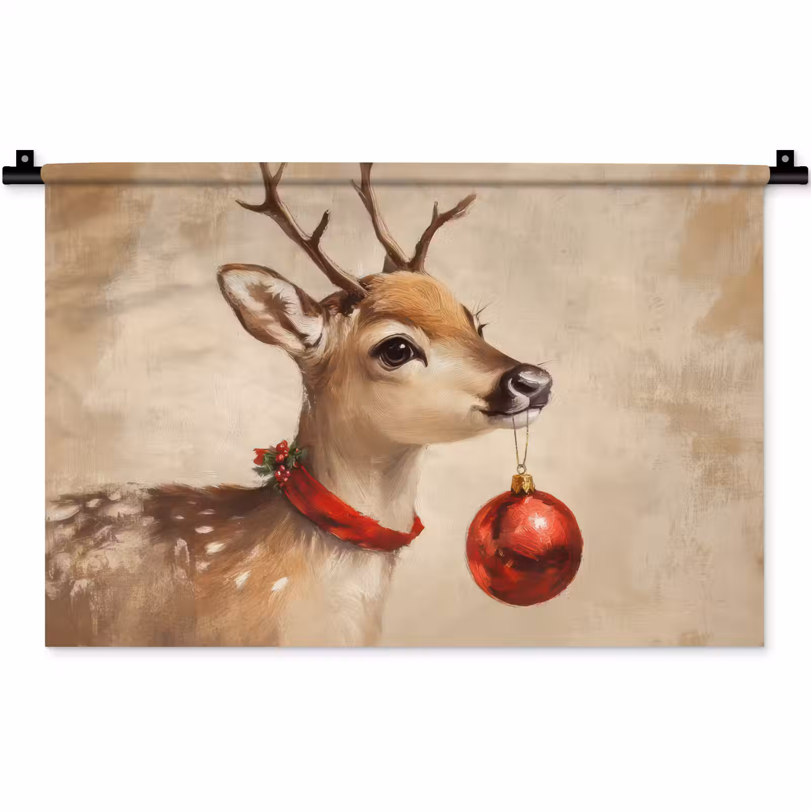 Wandkleed - Kerst - Hert - Gewei - Kerstbal - Rendier — 1