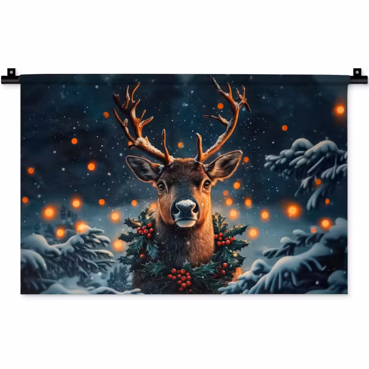 Wandkleed - Hert - Kerst - Winter - Sneeuw - Kerstkrans — 1