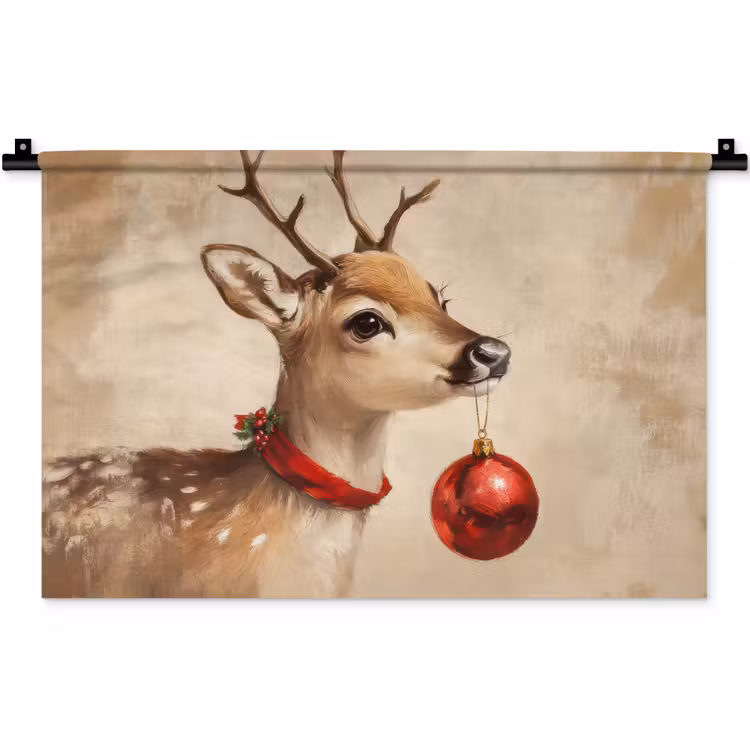 Wandkleed - Kerst - Hert - Gewei - Kerstbal - Rendier — 1