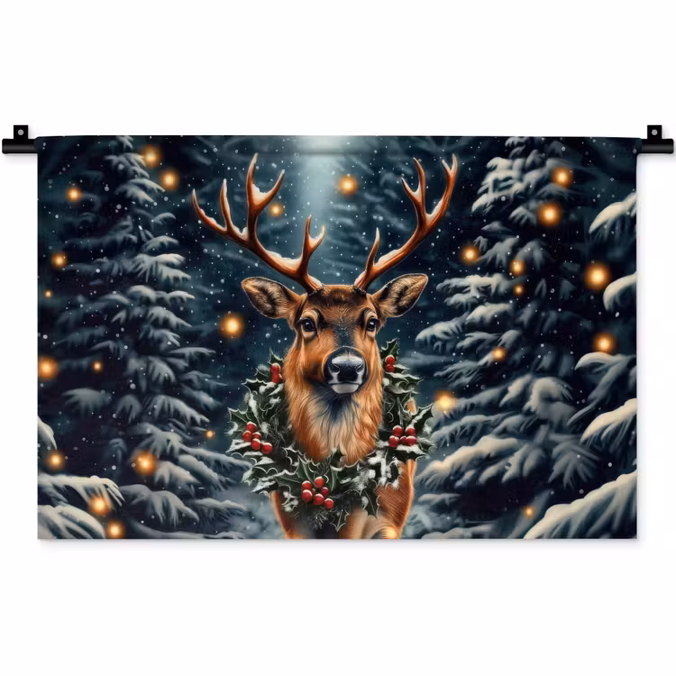 Wandkleed - Kerst - Magie - Bos - Kleurrijk — 1