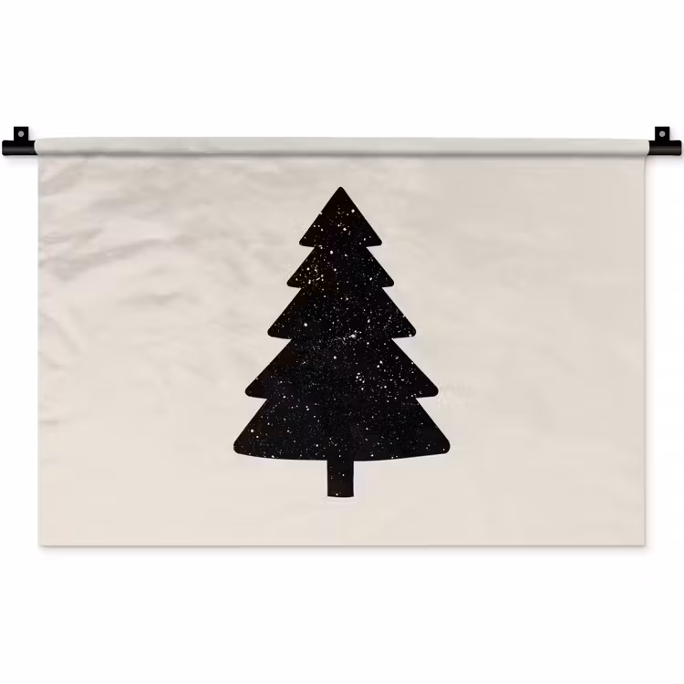 Wandkleed - Kerstboom - Zwart - Feestdagen - Beige — 1