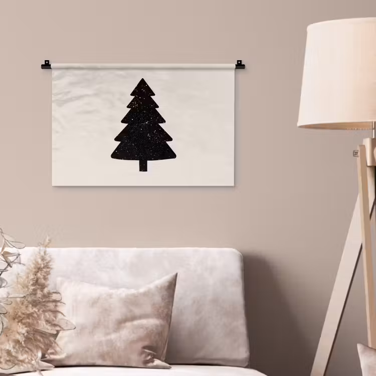 Wandkleed - Kerstboom - Zwart - Feestdagen - Beige — 2