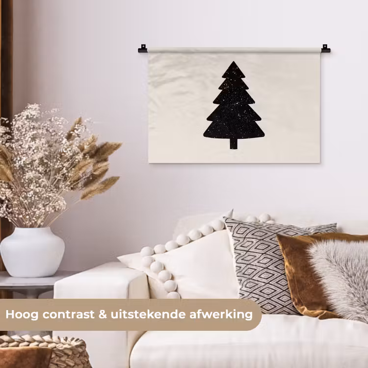 Wandkleed - Kerstboom - Zwart - Feestdagen - Beige — 4