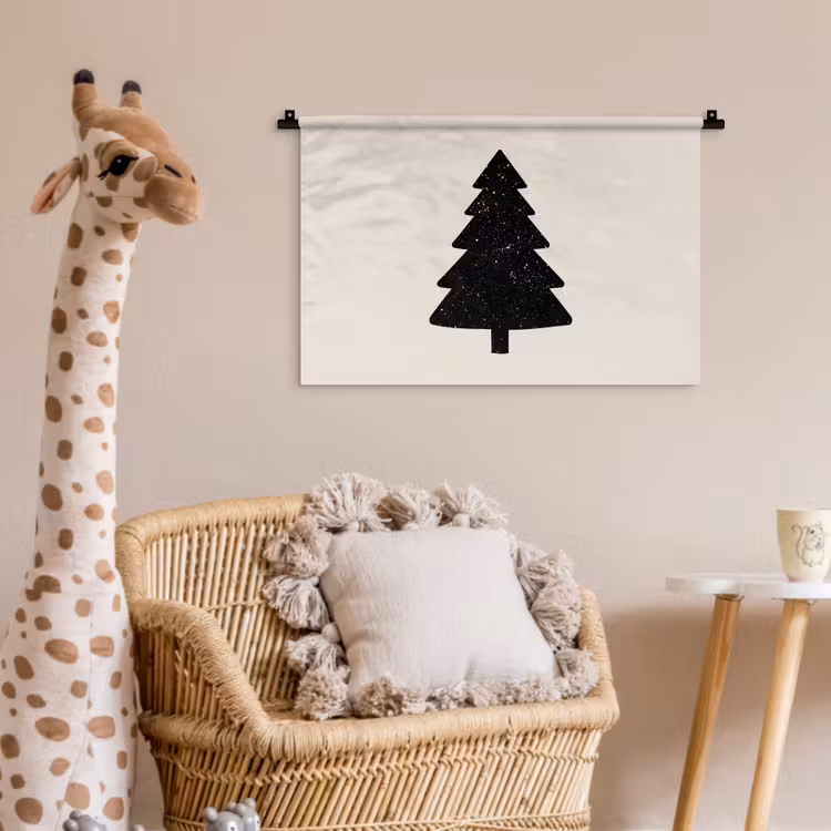 Wandkleed - Kerstboom - Zwart - Feestdagen - Beige — 5