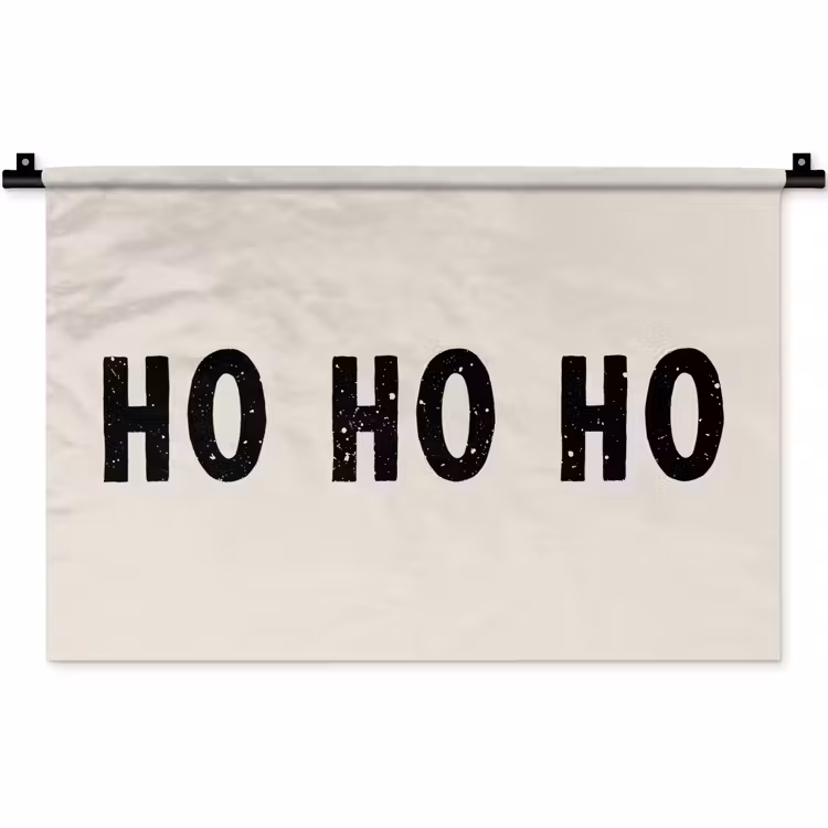 Wandkleed - Kerstmis - Ho ho ho - Spreuken - Beige - Kerstman — 1