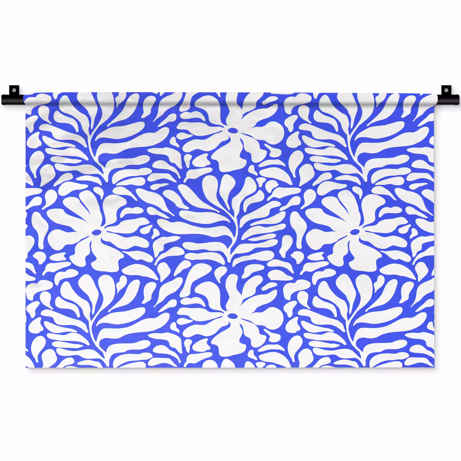 Wandkleed - Blauw - Bloemen - Wit — 1