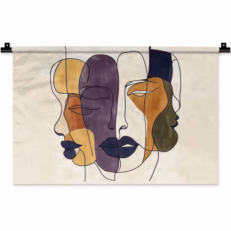 Wandkleed - Abstract - Overlappende gezichten - Paars - Donkergroen — 1
