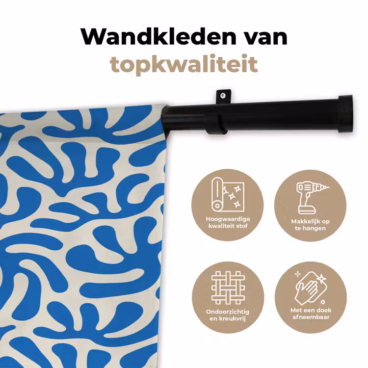 Wandkleed - Blauw - Abstract - Bladeren - Patroon — 3