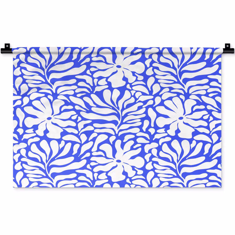 Wandkleed - Blauw - Bloemen - Wit — 1
