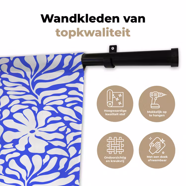 Wandkleed - Blauw - Bloemen - Wit — 3