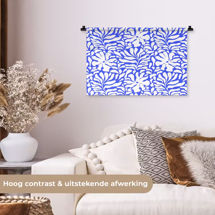 Wandkleed - Blauw - Bloemen - Wit — 4