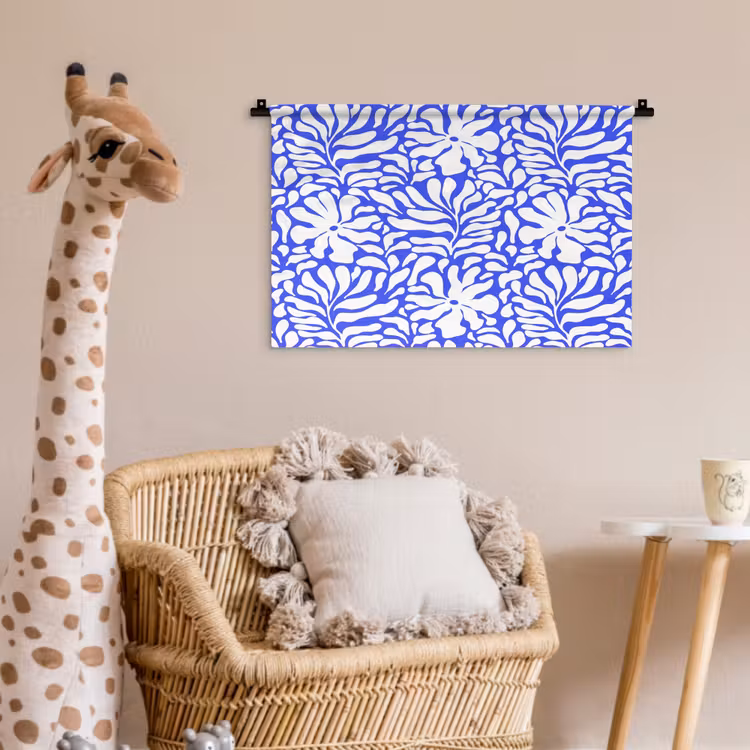 Wandkleed - Blauw - Bloemen - Wit — 5