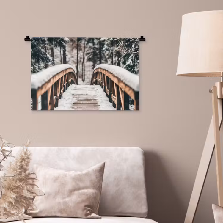 Wandkleed - Brug - Winterlandschap - Bos - Natuur - Sneeuw — 2