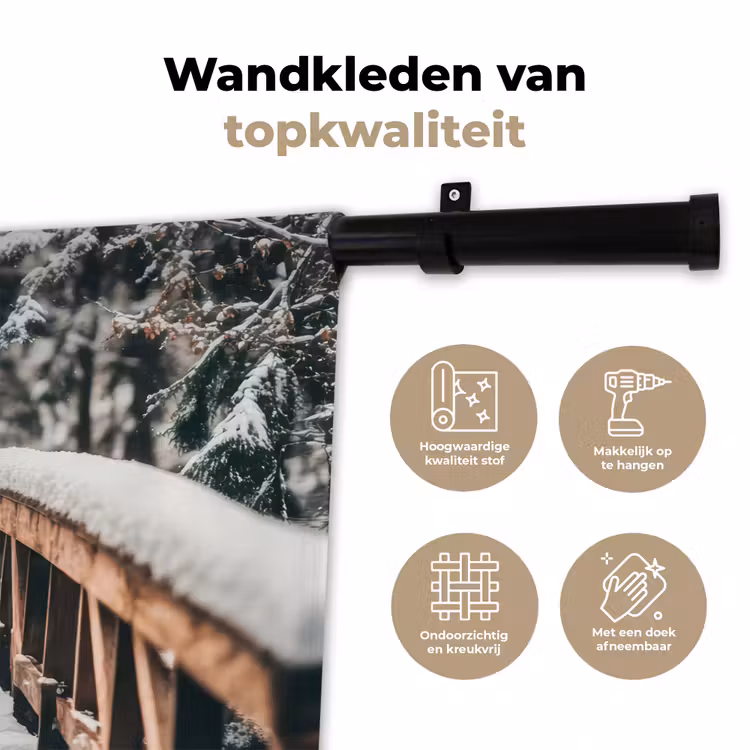 Wandkleed - Brug - Winterlandschap - Bos - Natuur - Sneeuw — 3