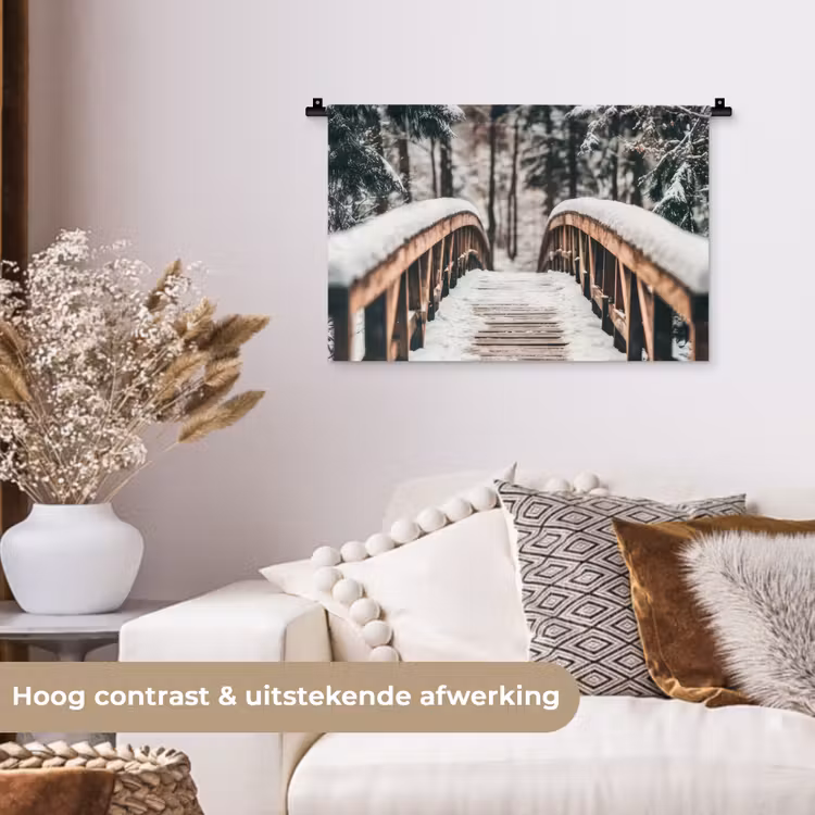 Wandkleed - Brug - Winterlandschap - Bos - Natuur - Sneeuw — 4
