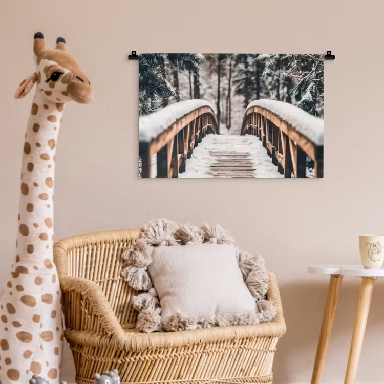 Wandkleed - Brug - Winterlandschap - Bos - Natuur - Sneeuw — 5