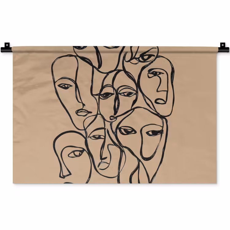 Wandkleed - Gezichtenzee - Lijntekening - Abstract — 1