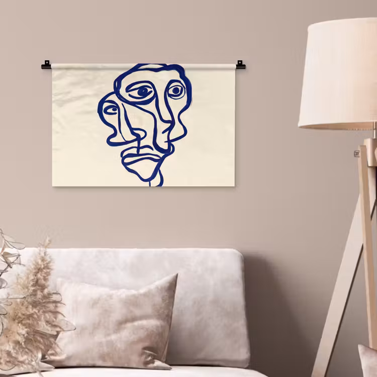 Wandkleed - Lijntekening - Overlappende gezichten - Donkerblauw — 2
