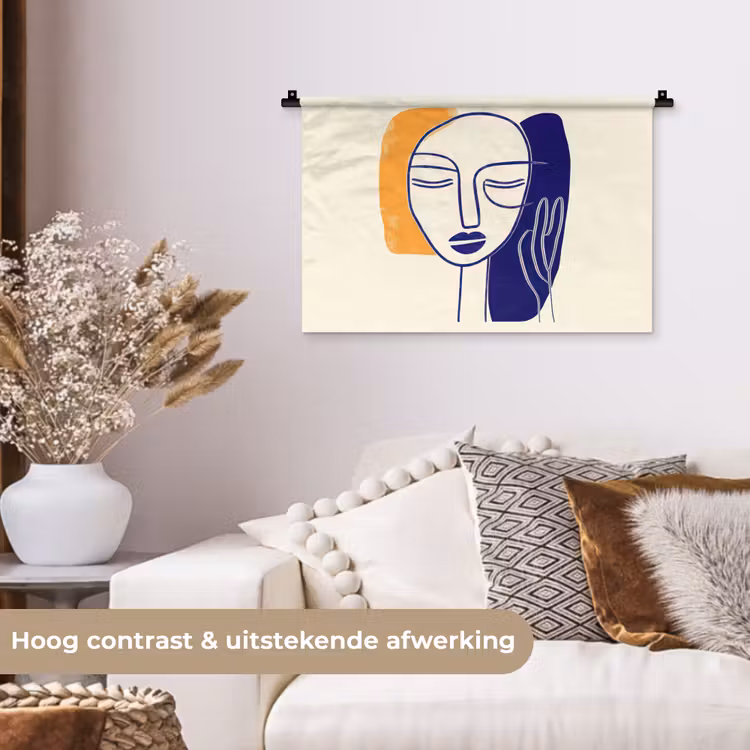 Wandkleed - Minimalistisch - Gezicht - Hand - Oranje - Blauw — 4