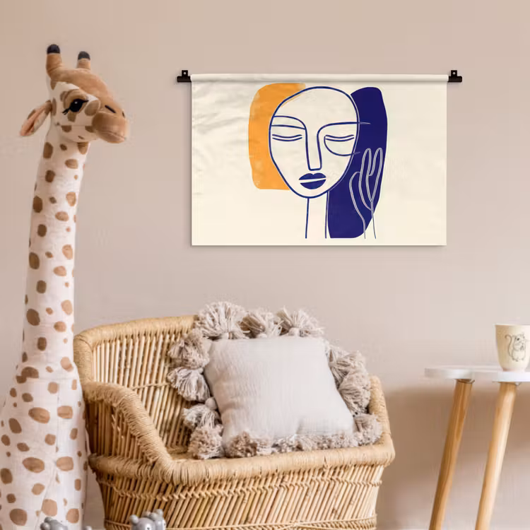 Wandkleed - Minimalistisch - Gezicht - Hand - Oranje - Blauw — 5