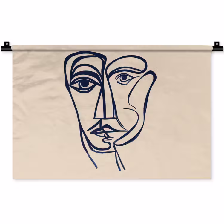 Wandkleed - Minimalistisch - Lijnillustratie - Beige - Donkerblauw — 1