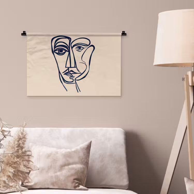 Wandkleed - Minimalistisch - Lijnillustratie - Beige - Donkerblauw — 2