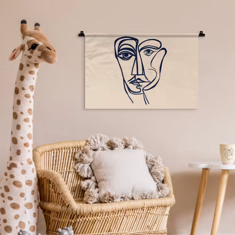 Wandkleed - Minimalistisch - Lijnillustratie - Beige - Donkerblauw — 5