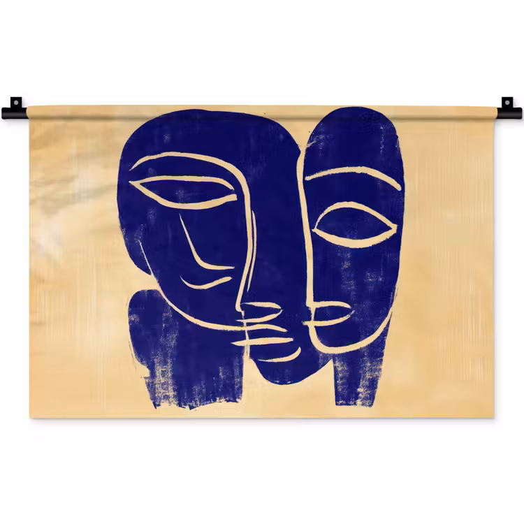 Wandkleed - Okergeel - Blauw - Eenvoudige lijnen — 1