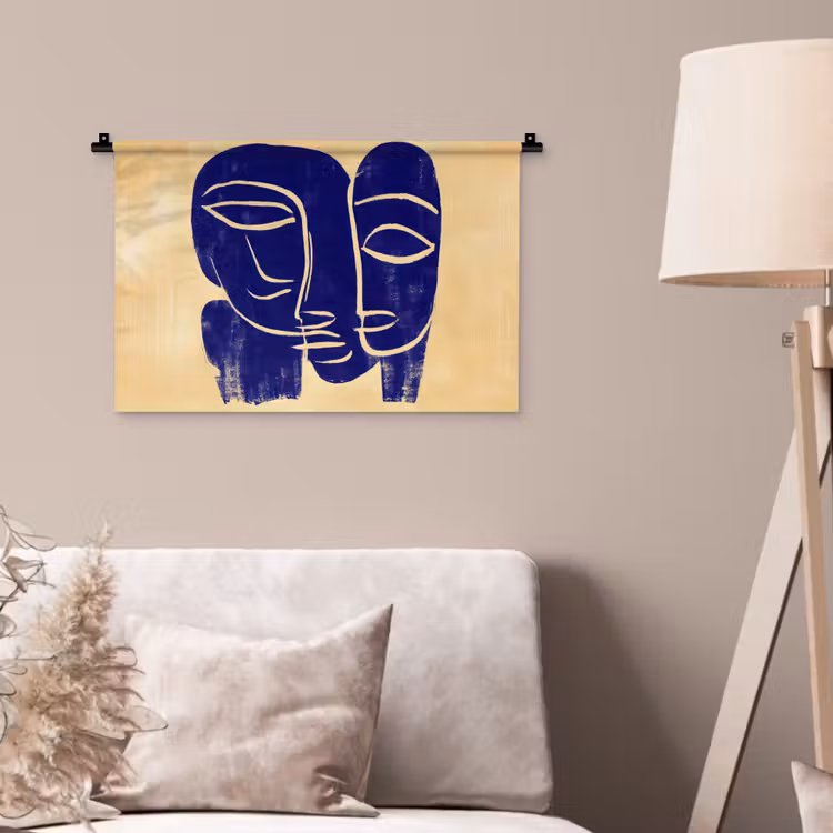 Wandkleed - Okergeel - Blauw - Eenvoudige lijnen — 2