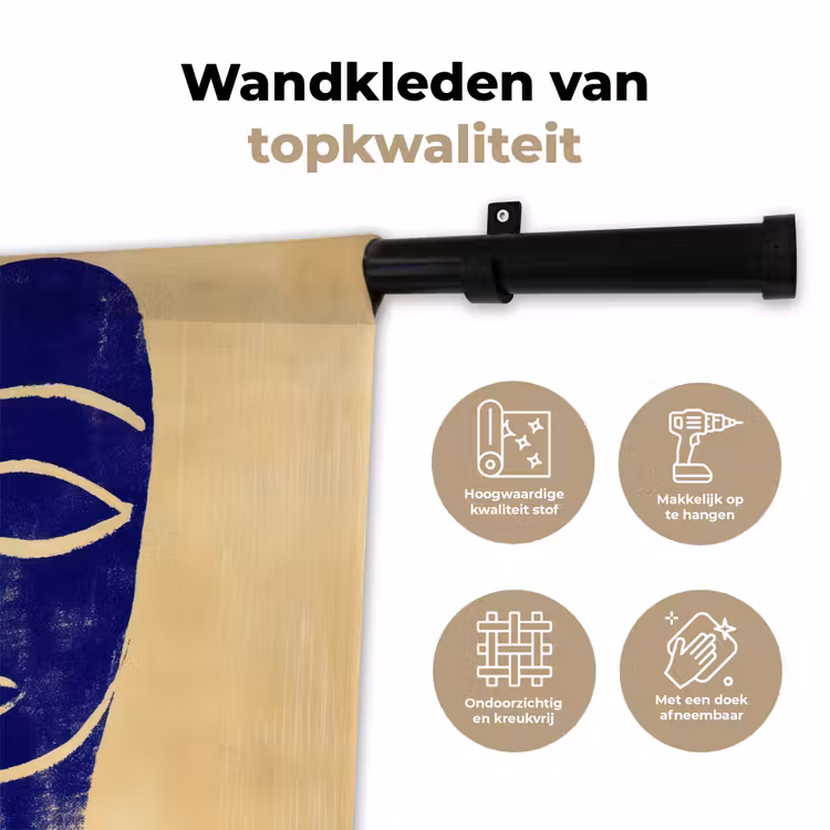 Wandkleed - Okergeel - Blauw - Eenvoudige lijnen — 3