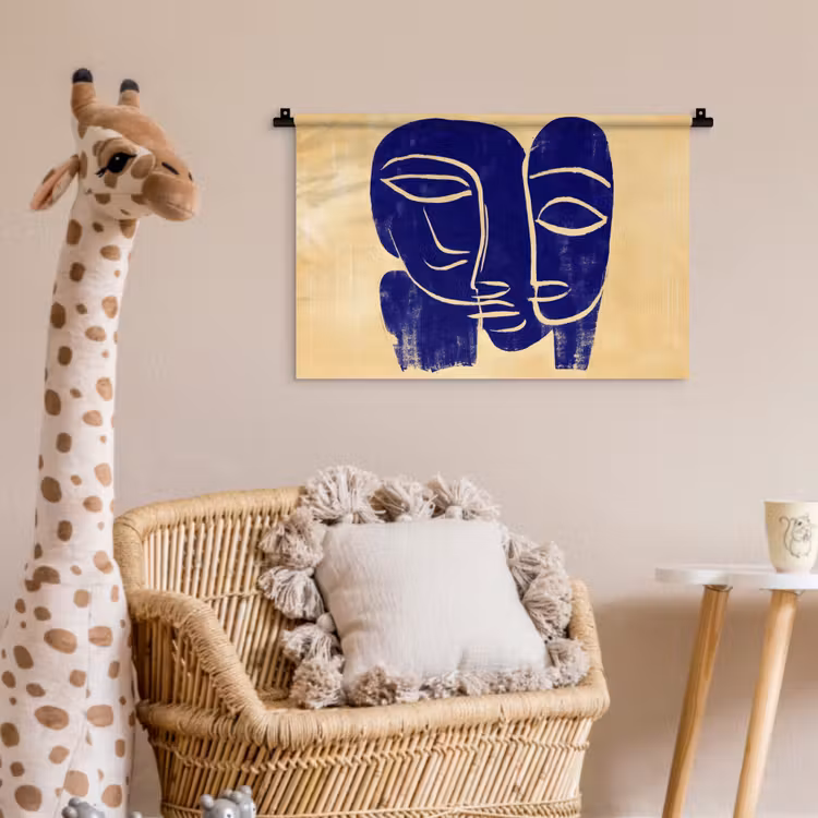 Wandkleed - Okergeel - Blauw - Eenvoudige lijnen — 5