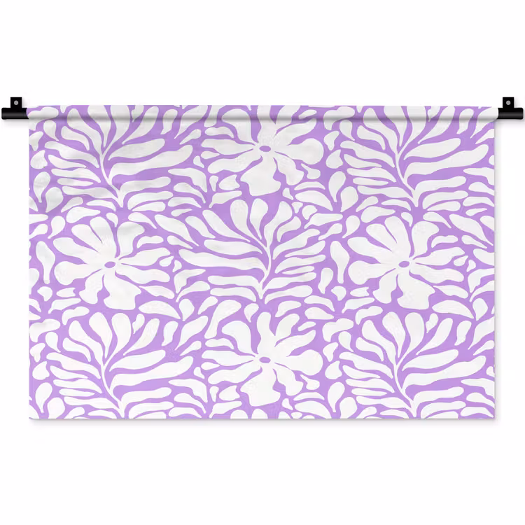 Wandkleed - Paars - Wit - Bloemen — 1