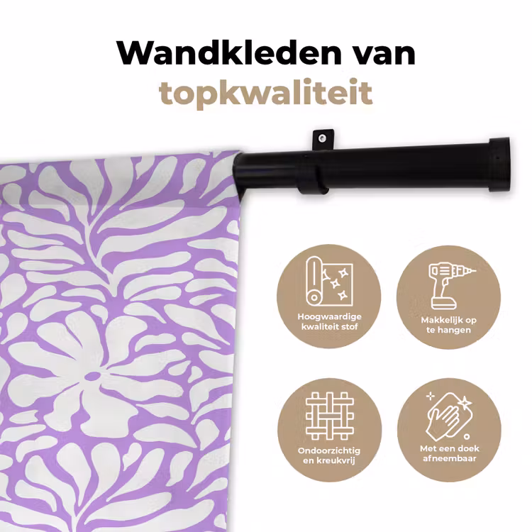 Wandkleed - Paars - Wit - Bloemen — 3